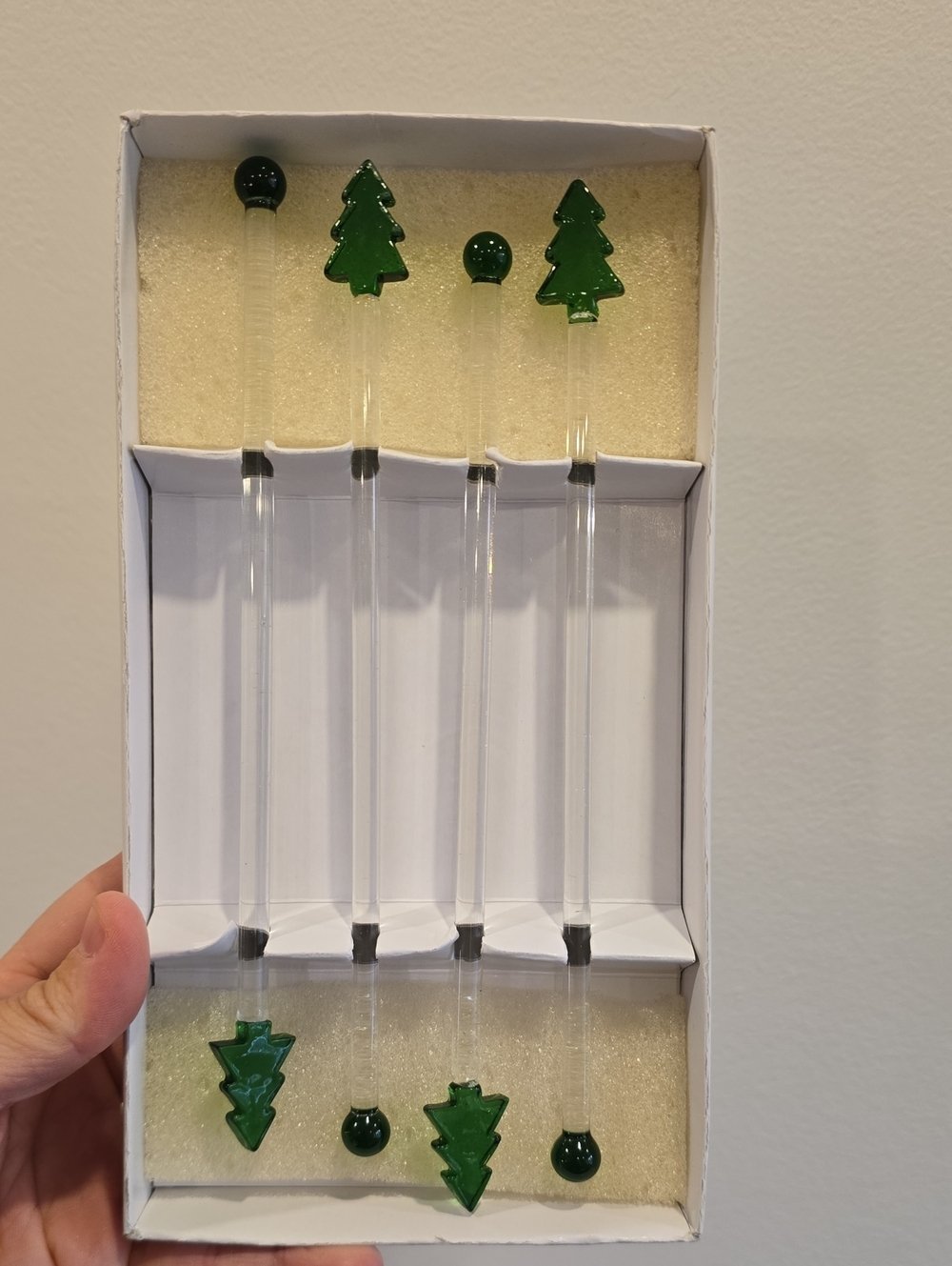 Vintage Christmas Tree Glass Stir Sticks